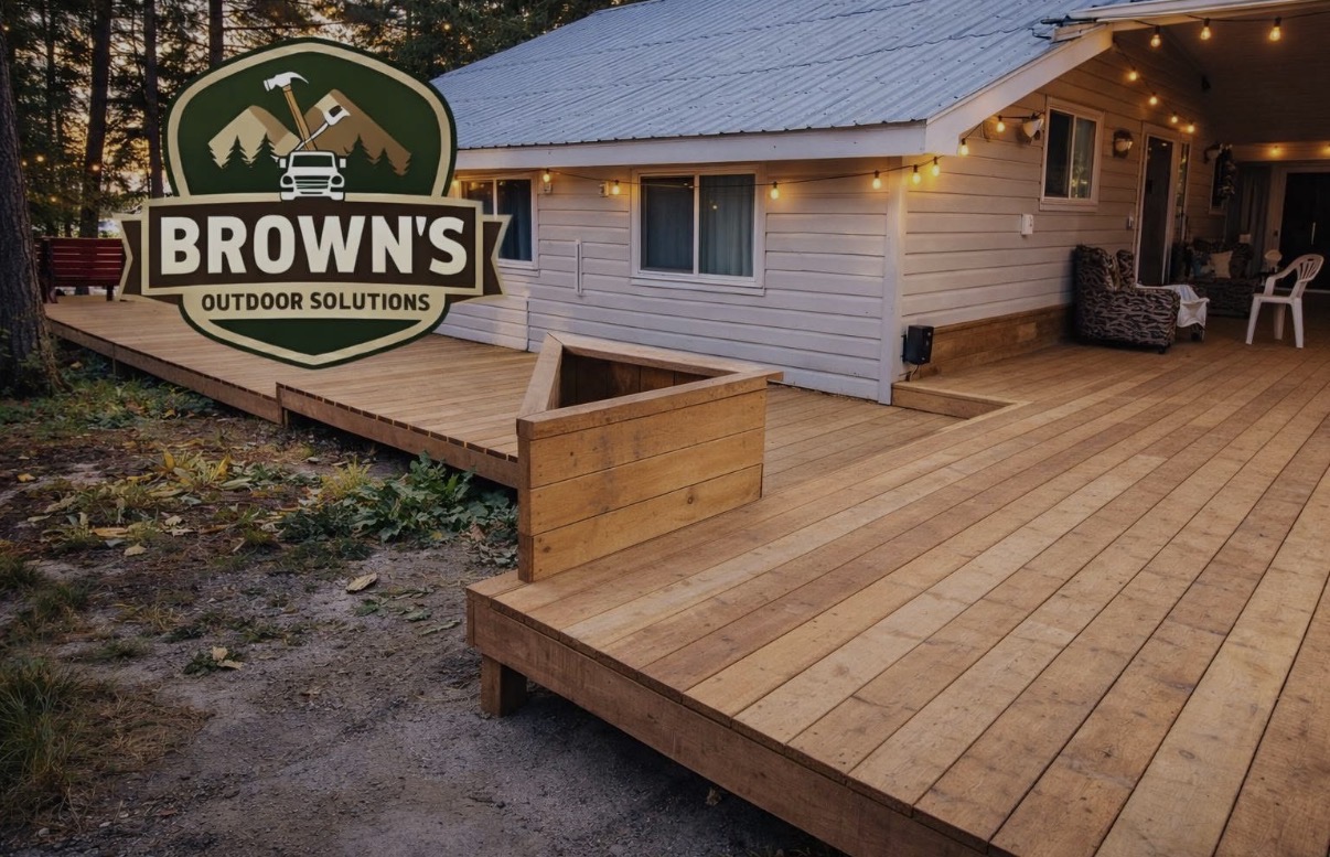 Custom multi-level cedar deck built by Brown's Outdoor Solutions